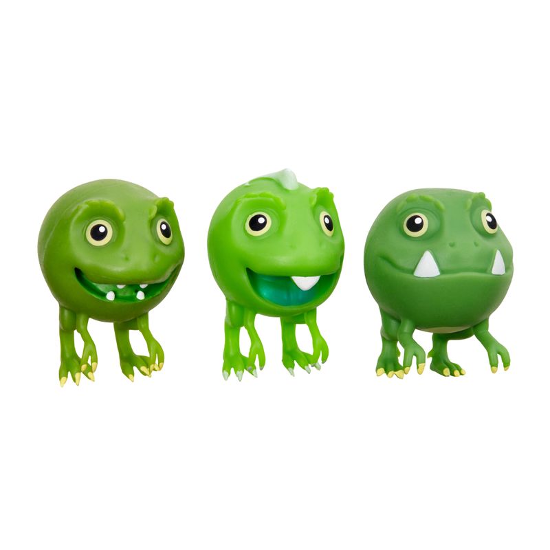 Enjoy squishy cuddles with Vegesaurs Baby Pea-Rexes Minty, Split, and Wasabi, adorable plush toys full of personality.