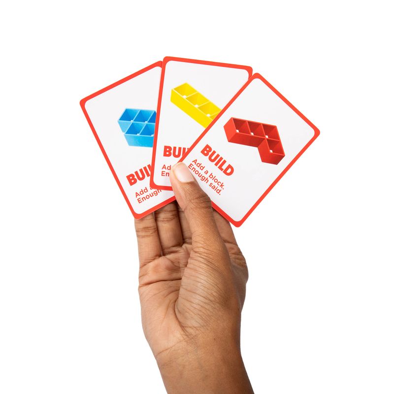 Tower Stack game building cards showing colored block arrangements