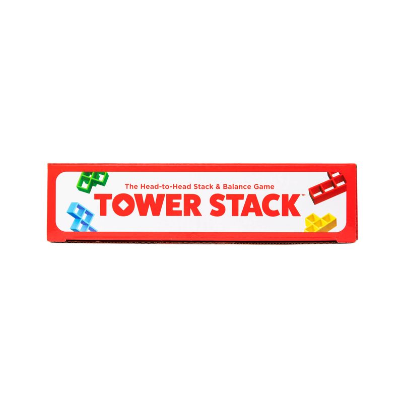 Tower Stack game box side panel with title and colorful block icons