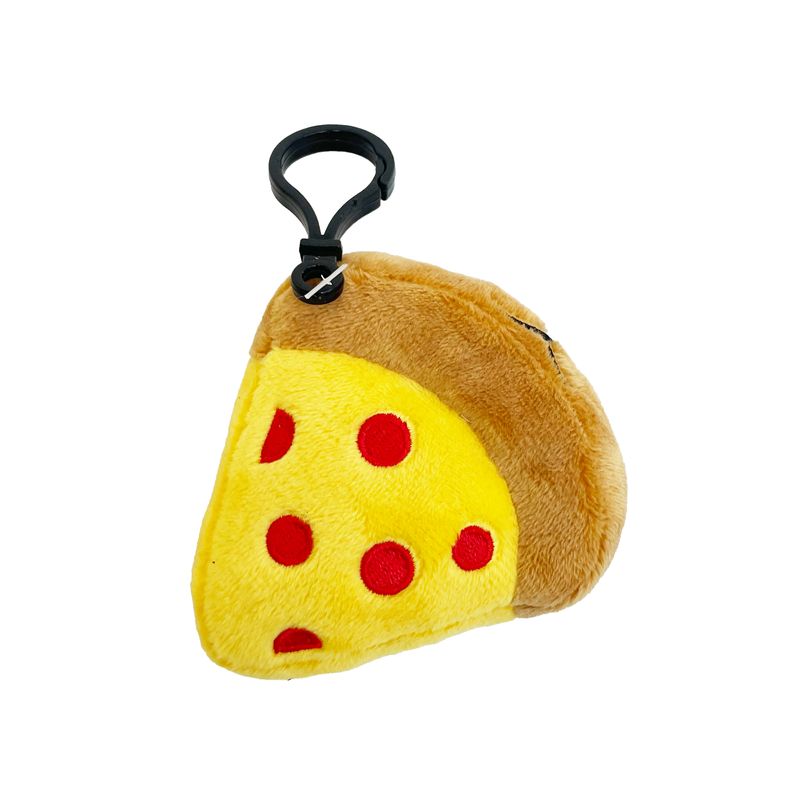 Add a fun and quirky touch to bags, backpacks, and keys with this soft pizza plush accessory