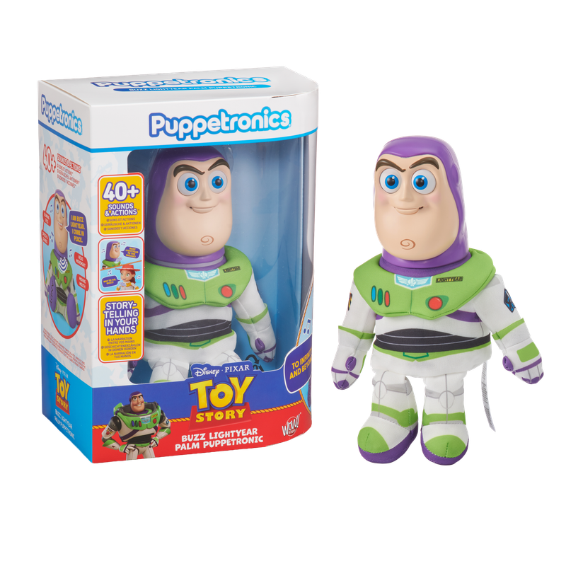 Buzz Lightyear palm puppet and retail box, green suit with purple hood