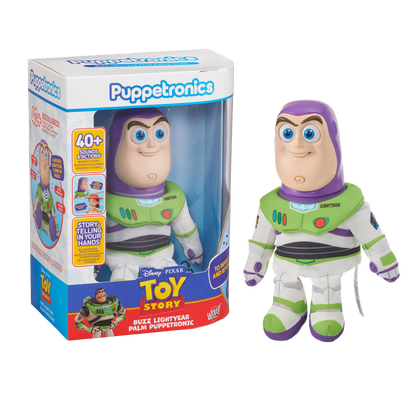 Buzz Lightyear palm puppet and retail box, green suit with purple hood