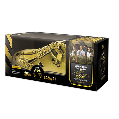 Chase Premier League greatness with the Topps Flagship Premier League 2027 Golden Boot Tin, featuring collectible football cards.