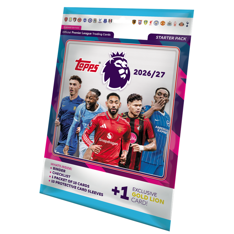 Discover Premier League stars with the Topps Flagship Premier League 2027 Starter Pack, packed with collectible trading cards.