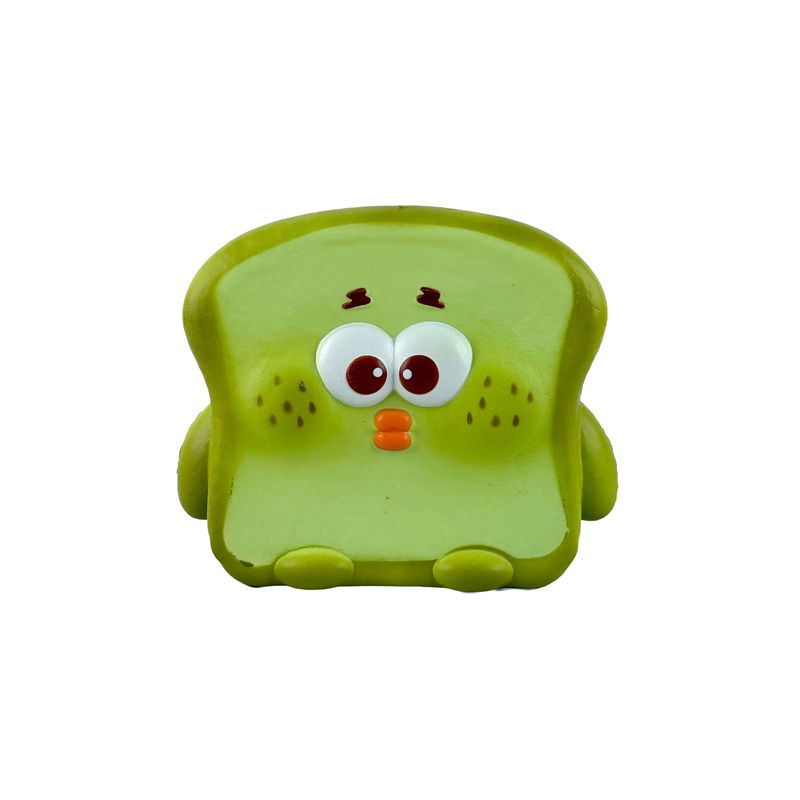 Green toast slice plush with big eyes and orange-red nose
