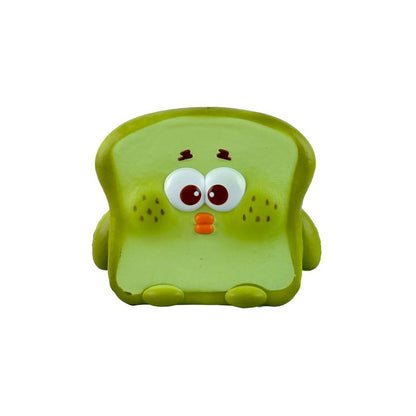 Green toast slice plush with big eyes and orange-red nose