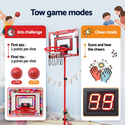 Everfit 2 in 1 Kids Basketball Hoop Adjustable Stand Over Door Scoreboard Red