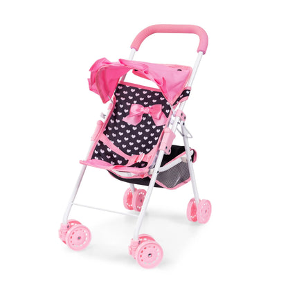 Bayer Doll Buggy Pink & Black with Pink Bow