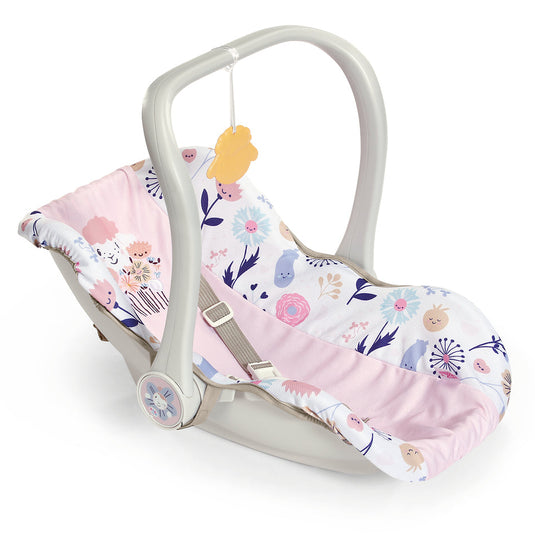 Pink floral baby doll comfort seat with handle and safety straps
