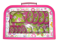 Green Tin Tea Set with Flower Decoration