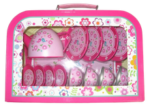 Pink Tin Tea Set with Flower and Birds Decoration