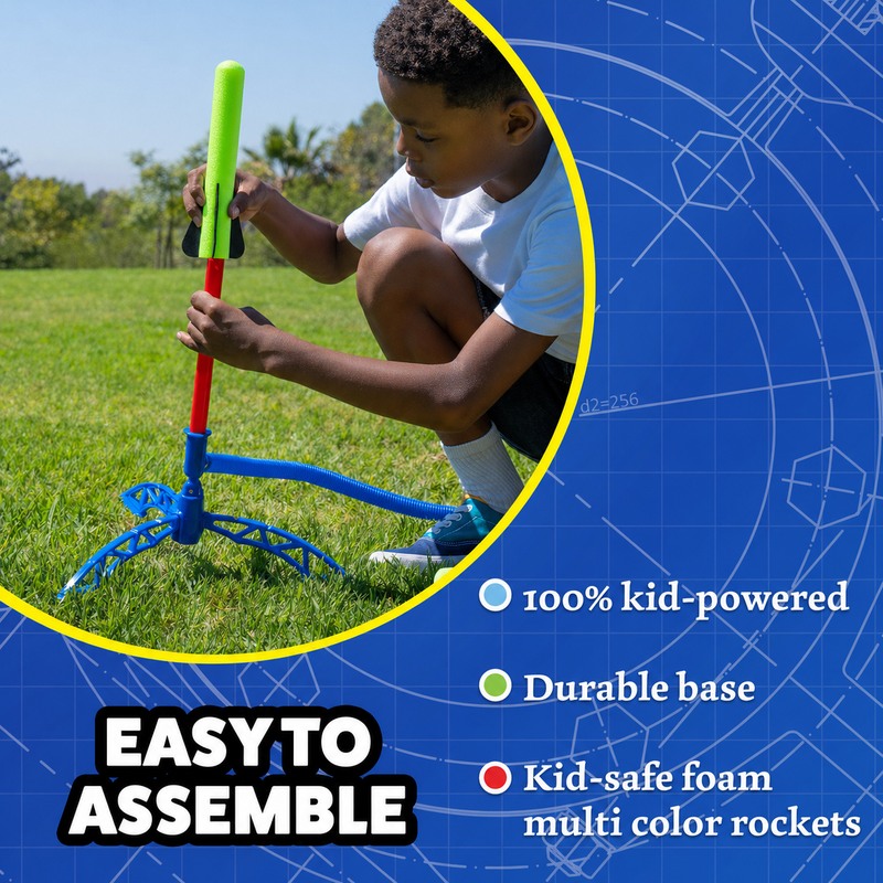 Launch colourful foam rockets high into the air with the StompRocket Jr Multicolor 6 Rockets set, powered by kids' energy for active outdoor fun.