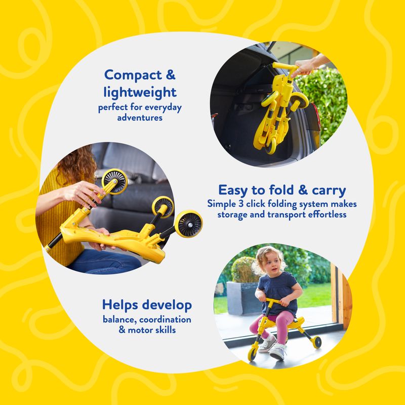 Encourage active play and early mobility with the Mookie Scuttlebug Bumble Yellow/Black Tricycle, a lightweight ride-on perfect for toddlers.