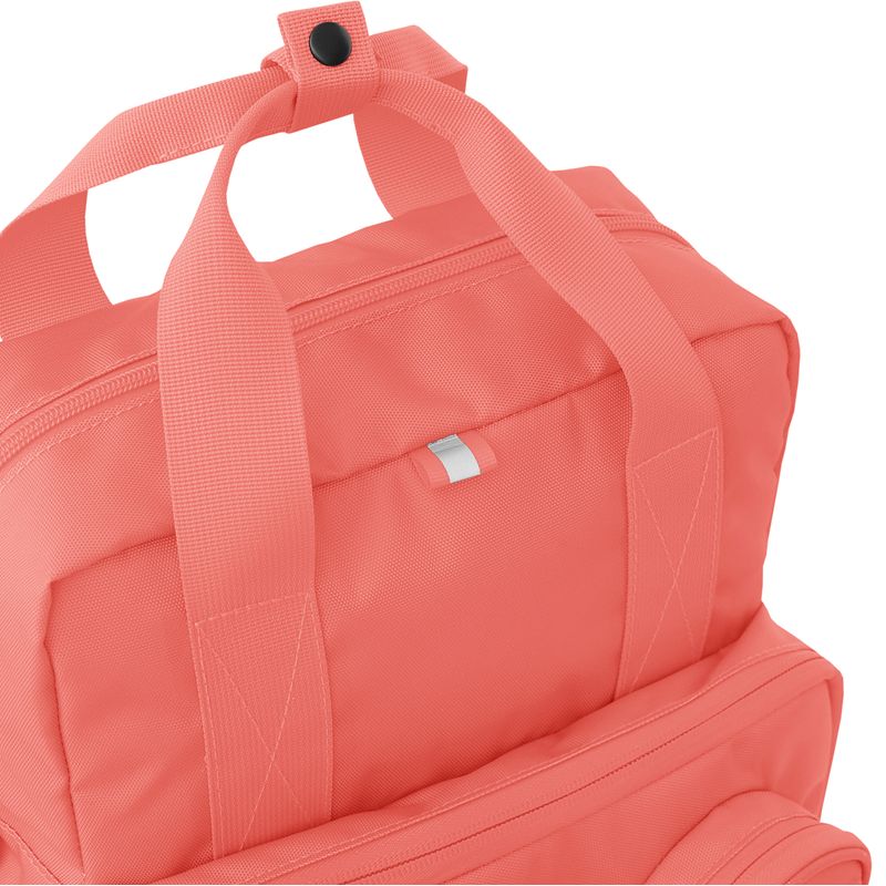 Bright coral tones and classic LEGO brick styling make this backpack a must-have for young fans
