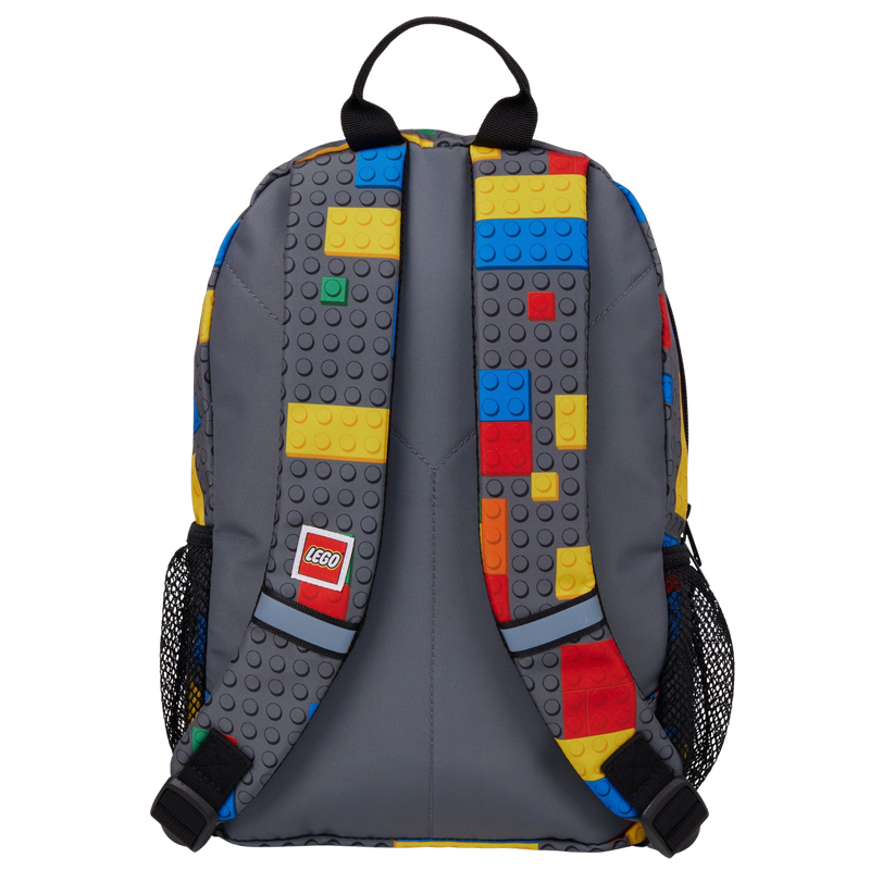 LEGO backpack with iconic brick graphics