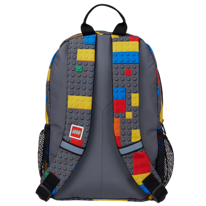 LEGO backpack with iconic brick graphics