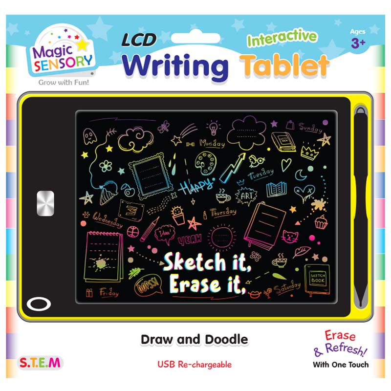 Magic Sensory 8.5" Interactive LCD Writing Tablet - Yellow Doodle (USB Rechargeable)