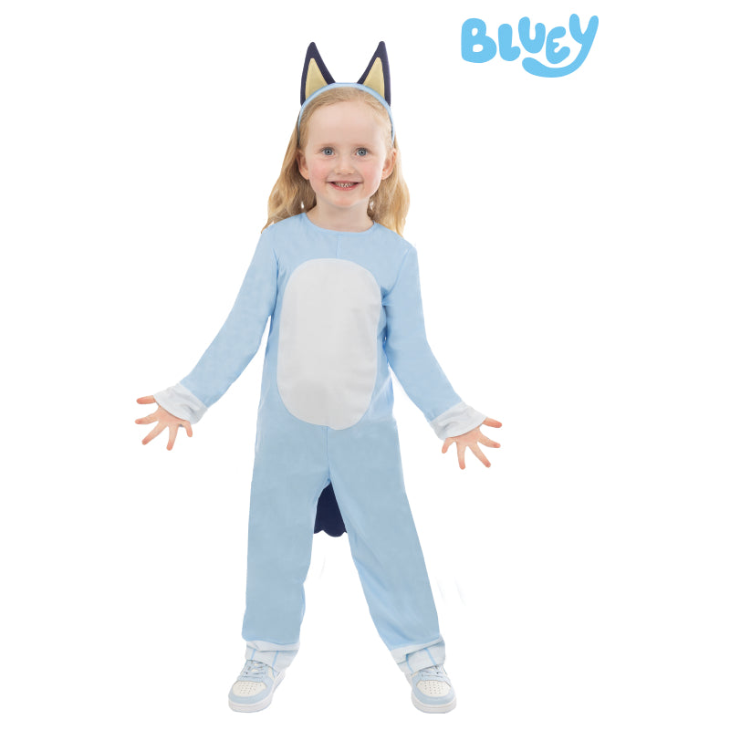 Light blue toddler character costume with hood ears and white belly patch