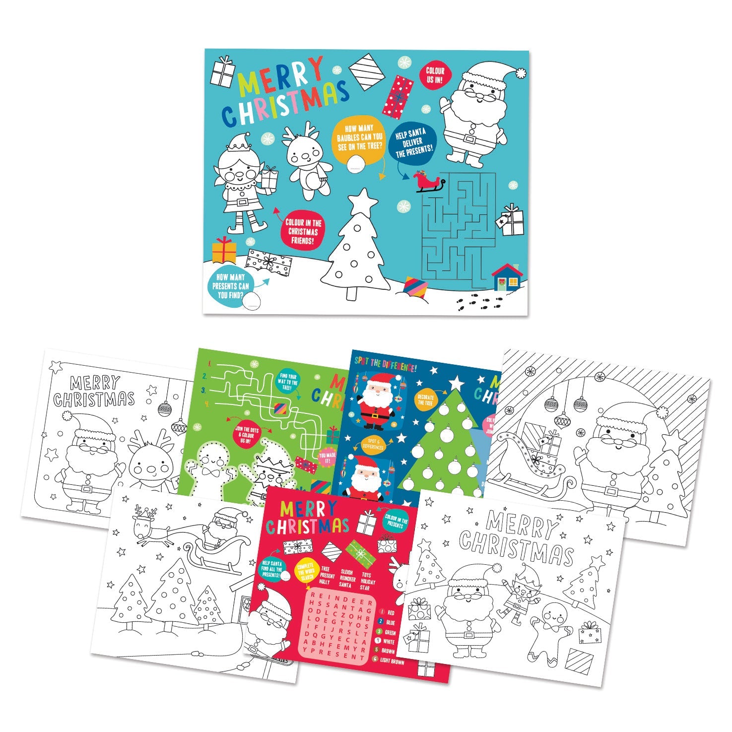 White Smoke XMAS Placemat Activity Set, 8Pk Xmas