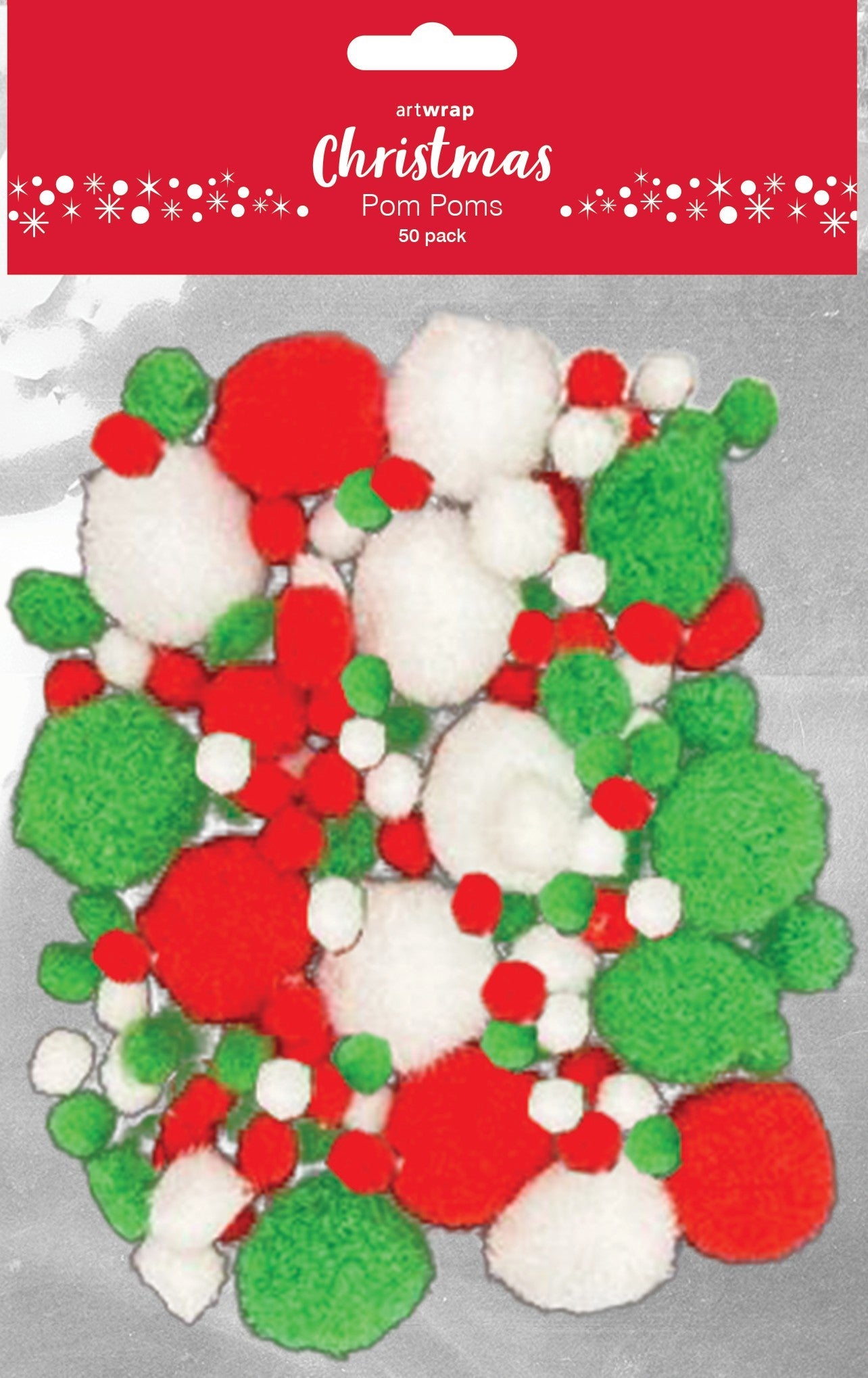 Firebrick XMAS Pom Poms, Assorted Colours and Sizes, 50pk Xmas