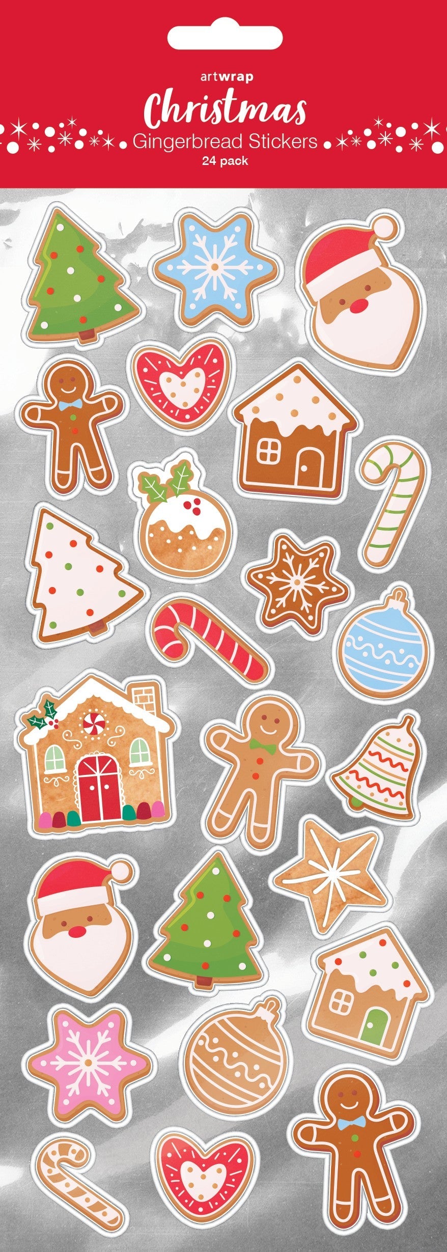 Gray XMAS Gingerbread Stickers, 24Pk Xmas