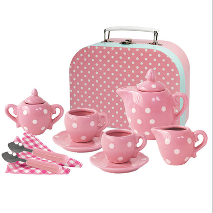 Pink Polka Dot Porcelain Tea Set 13Pcs