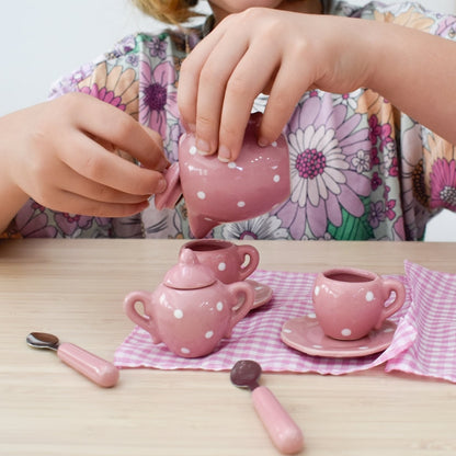 Pink Polka Dot Porcelain Tea Set 13Pcs