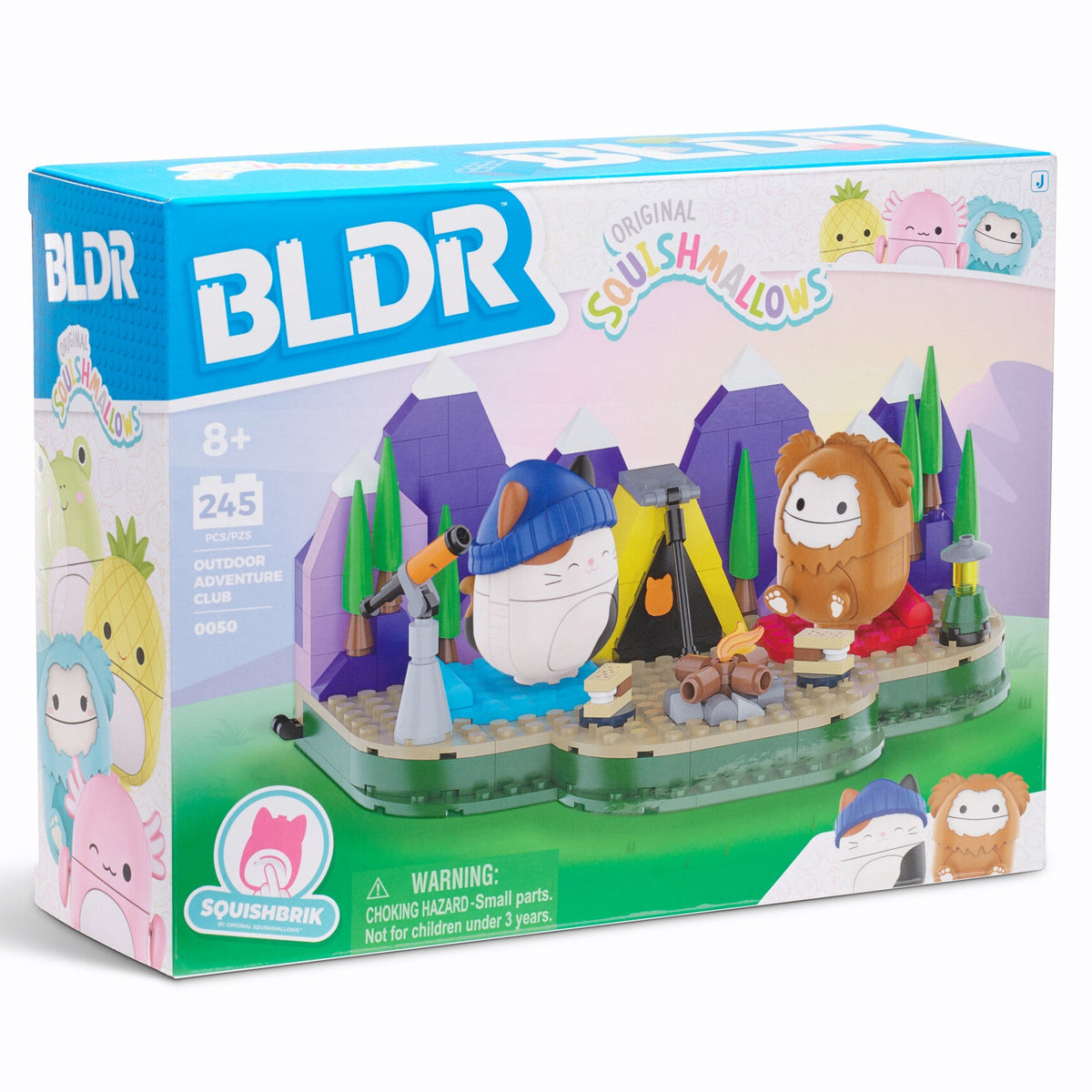 Construction toy building set box featuring penguin and lion character figures