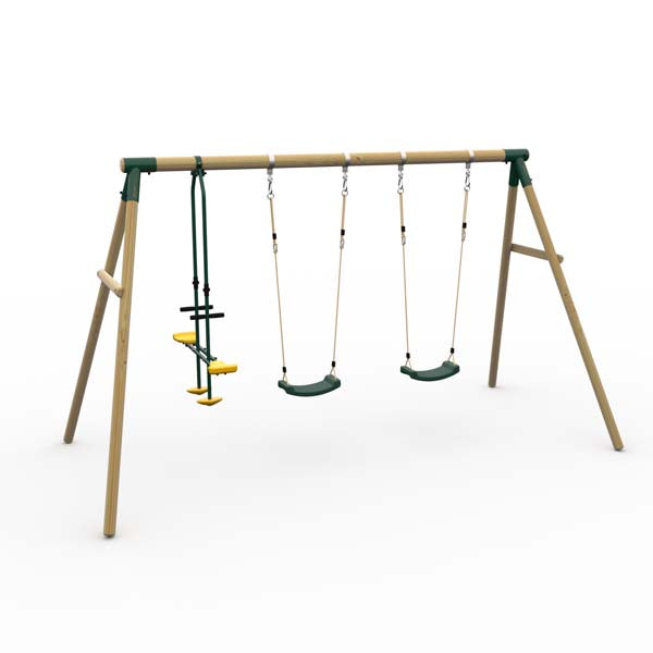 Plum Colobus Wooden Triple Swing Set with Glider