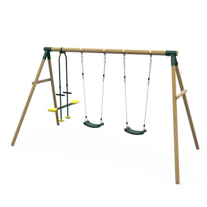 Plum Colobus Wooden Triple Swing Set with Glider
