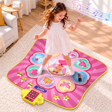 Pink electronic dance mat with colorful touch pads and yellow controller