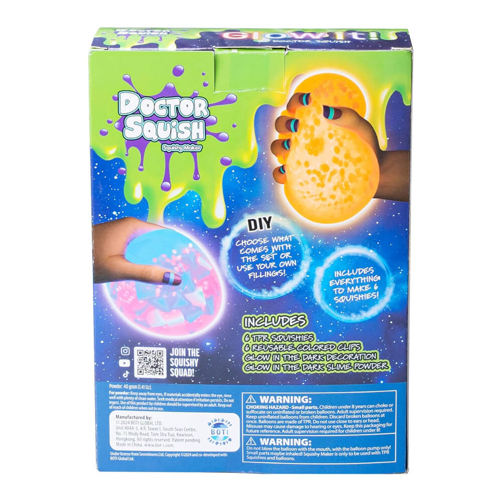 Glow squishy refill pack box back with instructions and included refill details
