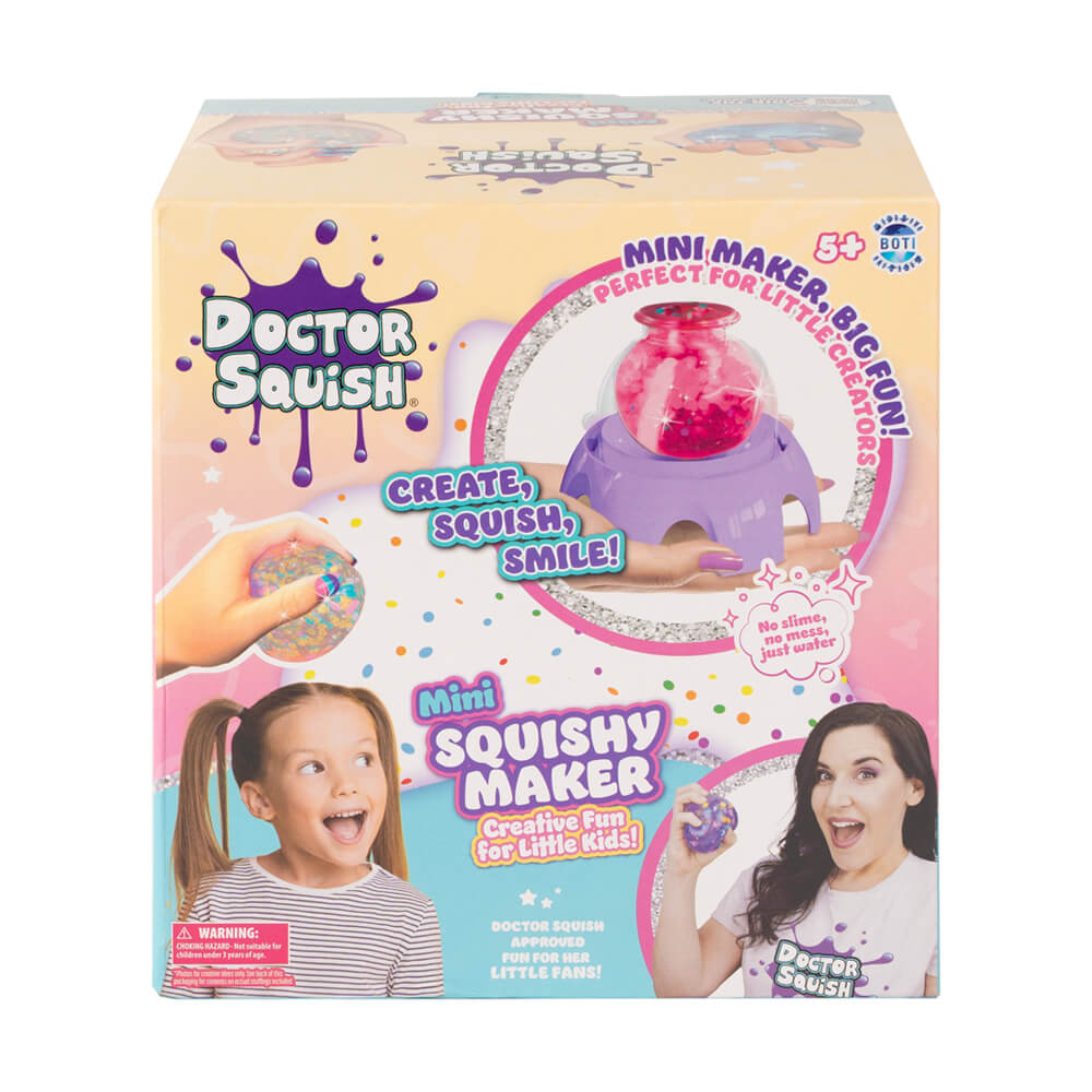 Doctor Squish mini squishy maker box with pastel graphics and mini squishy maker artwork.