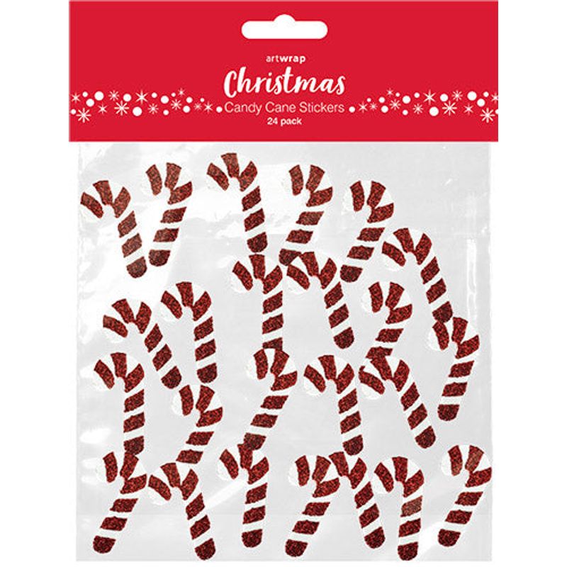 XMAS Candy Cane Stickers, 24Pk