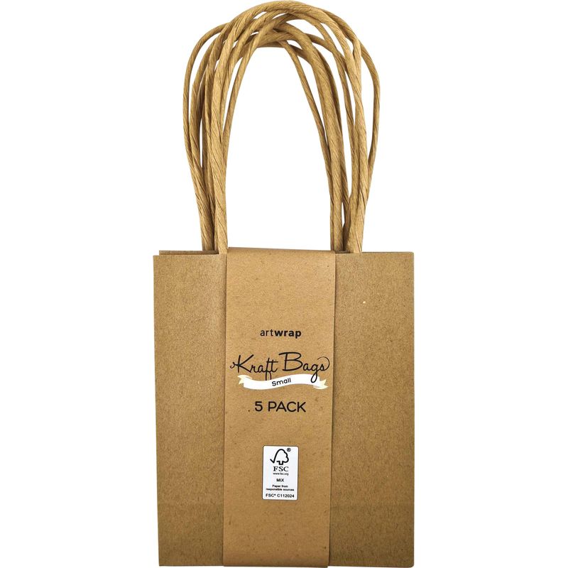 Kraft Gift Bags, Small w110x h137 x d62mm, 5Pk