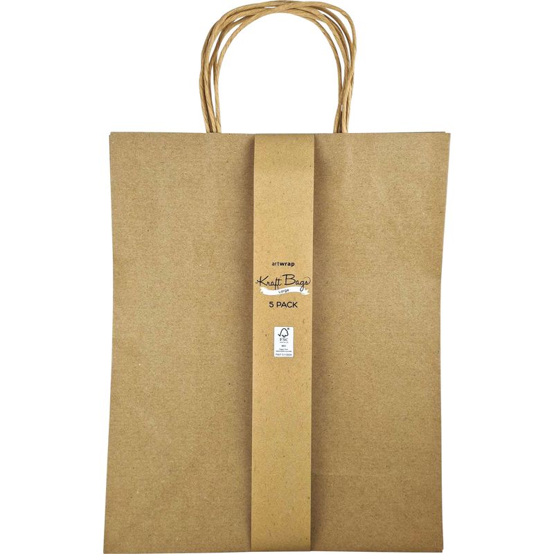 Kraft Gift Bags, Large w260x h325/ x d135mm, 5Pk