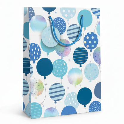 Large Gift Bag Blue Holo Balloons 32cm H x 25cm W x 12cm D