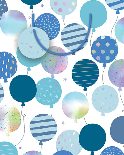 Large Gift Bag Blue Holo Balloons 32cm H x 25cm W x 12cm D