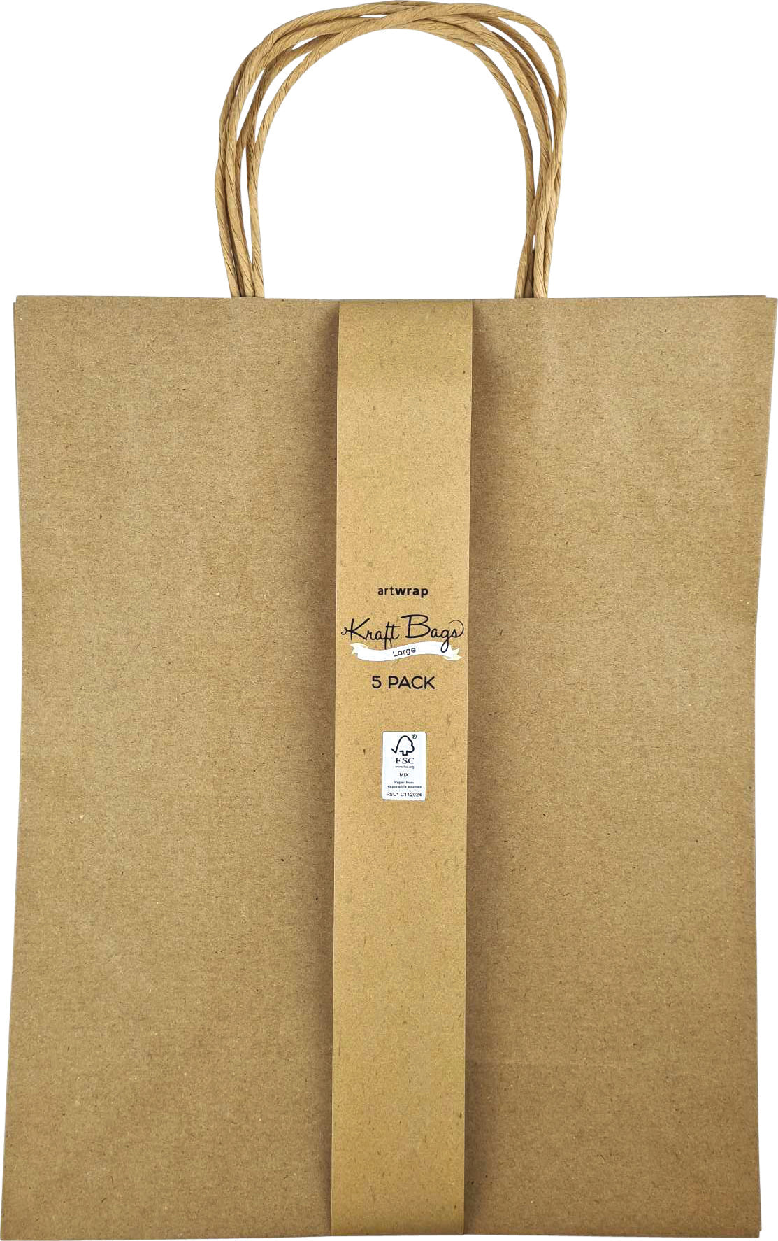 White Smoke Kraft Gift Bags, Large w260x h325/ x d135mm, 5Pk Xmas