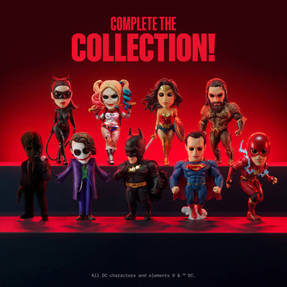 Assorted DC Heroes mini figures lineup, multiple superhero and villain characters