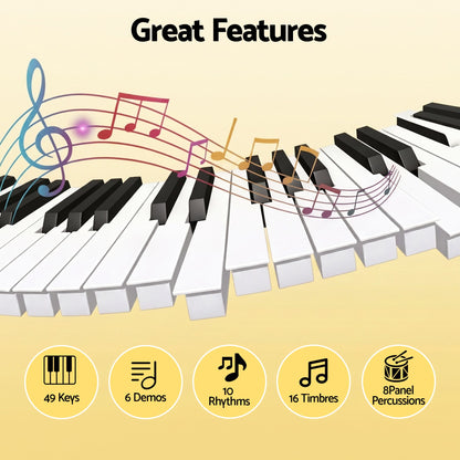 Alpha 49 Key Electronic Keyboard Portable Digital Piano Musical Instrument Black