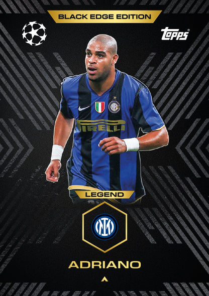 Topps Champions League trading card featuring Adriano, black edge edition portrait