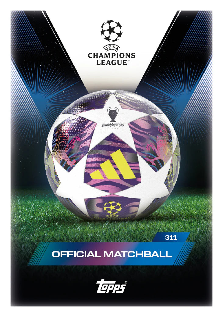 Topps Champions League official matchball card with a soccer ball graphic