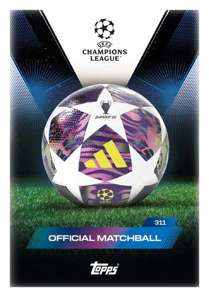 Topps Champions League official matchball card with a soccer ball graphic