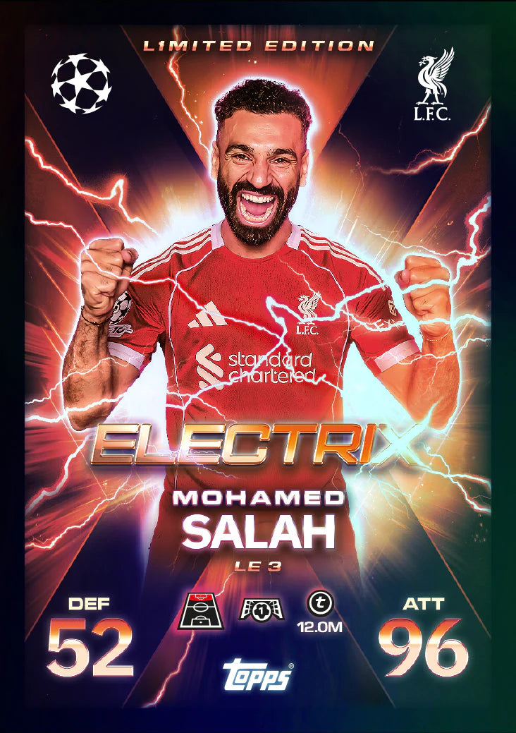 Topps Limited Edition trading card of Mohamed Salah with electrified lightning background