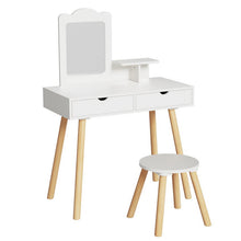 Keezi Kids Dressing Table Vanity Makeup Chair Set with Mirror Drawers Wooden Legs