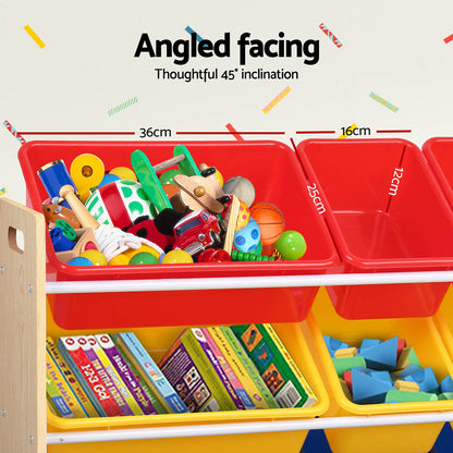Keezi Kids Toy Box 12 Bins Bookshelf Organiser Children Storage Rack