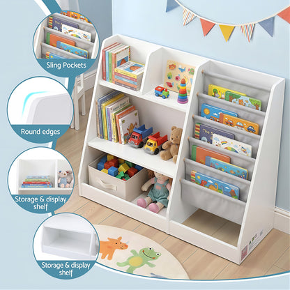 Keezi Kids Bookshelf Wood Bookcase Toddler Toys Storage Rack Display Shelves