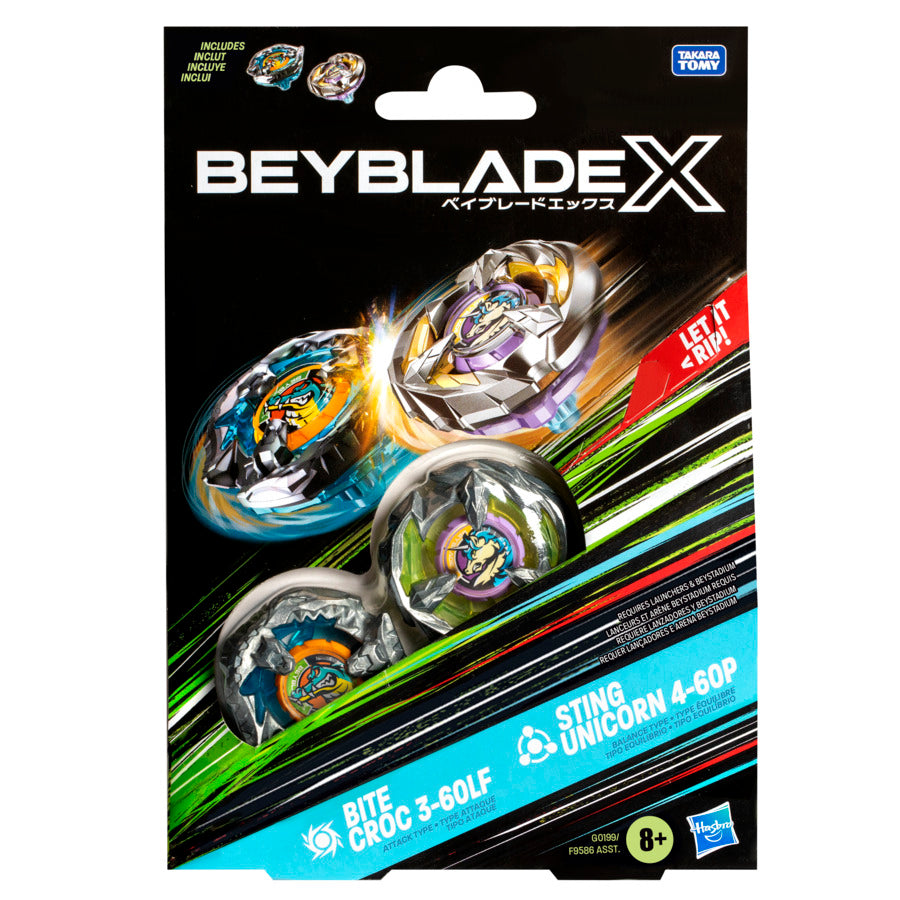 Beyblade X Bite Croc 3-60LF and Sting Unicorn 4-60P Top Dual Pack