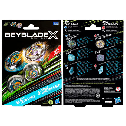 Beyblade X Bite Croc 3-60LF and Sting Unicorn 4-60P Top Dual Pack Set